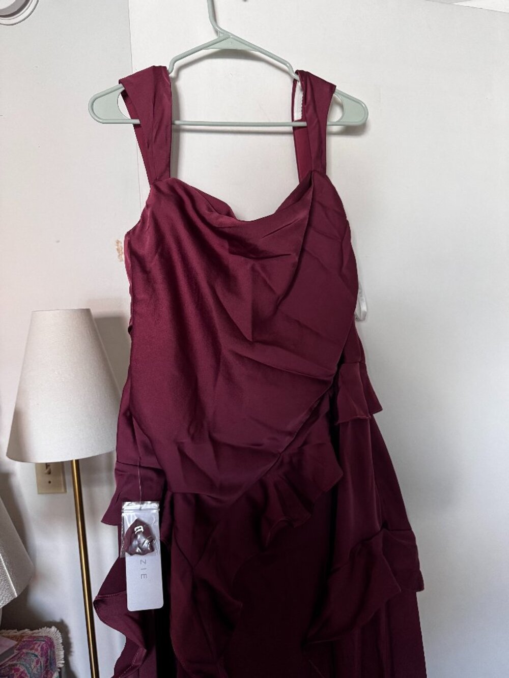 Azazie Sloane Desert Rose Satin Ruffle Dress Size A12 NWT